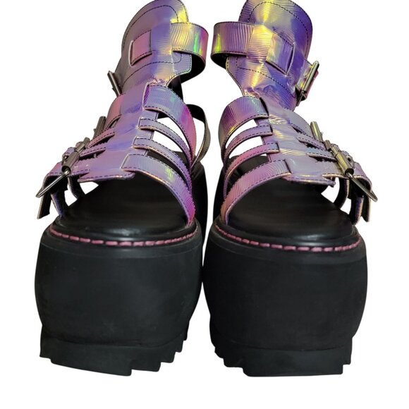Dolls Kills Club Exx Intergalactic Love Iridescent Platform Sandals 9 Chunky Y2K - Picture 5 of 13